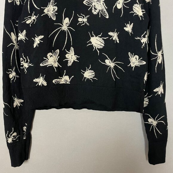Hot Topic Sweater Black Bug Intarsia Knit Girls Juniors Medium Cropped Insects - Picture 7 of 13